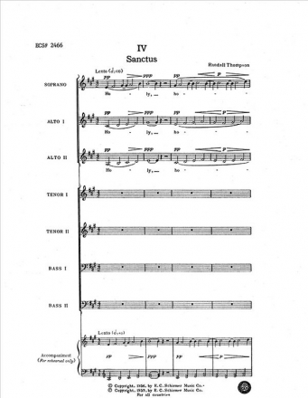 Randall Thompson, Mass of the Holy Spirit: No. 4. Sanctus SATB divisi [SAATTBB] a Cappella Stimme