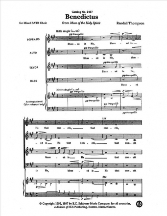 Randall Thompson, Mass of the Holy Spirit: No. 5. Benedictus SATB Stimme