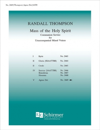 Randall Thompson, Mass of the Holy Spirit: No. 7. Agnus Dei SATB Stimme