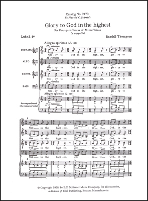 Randall Thompson, Glory to God in the Highest SATB Stimme