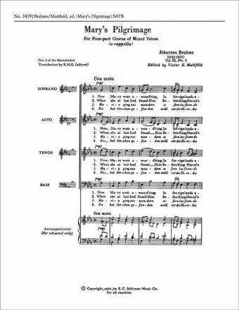 Johannes Brahms, Marienlieder: No. 3. Mary's Pilgrimage SATB Stimme