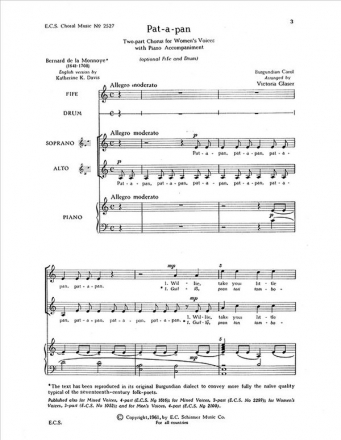 Pat-a-Pan 2-part Treble Voices [SA], Piano, opt Flute, Piccolo,Recorder, Perc. Stimme