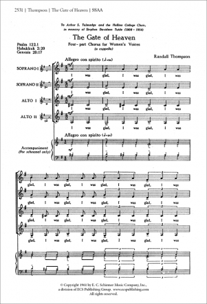 Randall Thompson, The Gate of Heaven SSAA a Cappella Stimme