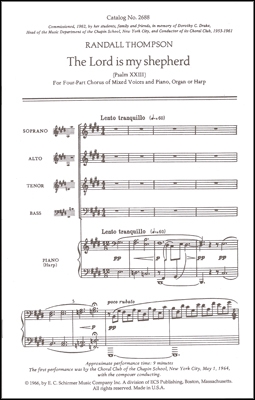 Randall Thompson, The Lord Is My Shepherd SATB, Piano, Organ or Harp Stimme