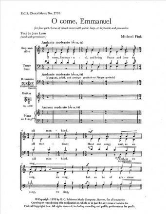 Michael Fink, O Come, Emmanuel SATB, Guitar, Harp, Keyboard [Organ or Piano], Percussion Stimme