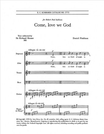 Daniel Pinkham, Come, Love We God SATB, Guitar, Harp or Piano Stimme