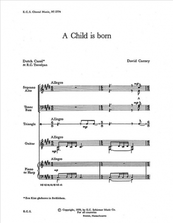 David Carney, A Child is Born SATB, Guitar, Piano or Harp, Percussion Stimme