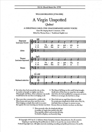 William Billings, A Virgin Unspotted SATB Stimme