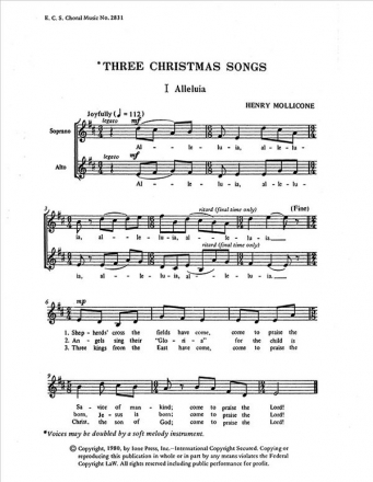 Henry Mollicone, Three Christmas Songs 2-Part Treble Voices [SA] a Cappella Stimme