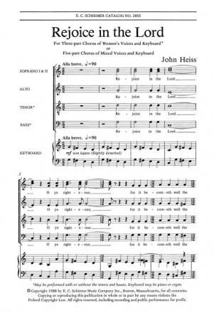 John Heiss, Rejoice In The Lord SSA , Keyboard [Organ or Piano] Stimme