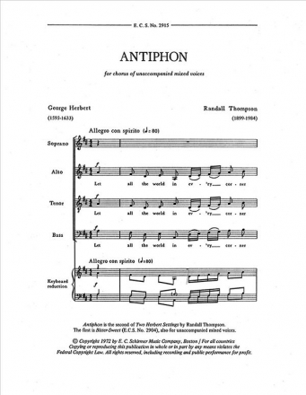 Randall Thompson, Two Herbert Settings: Antiphon SATB Stimme