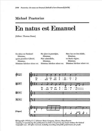 Michael Praetorius, En natus est Emanuel SATB and Organ Stimme