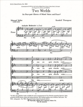 Randall Thompson, Two Worlds SATB, Piano or String Orchestra with Piano Stimme