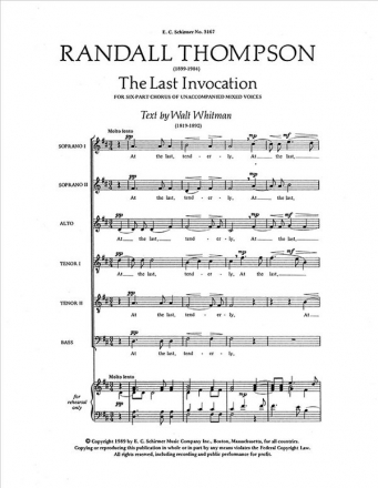 Randall Thompson, The Last Invocation SSATTB Stimme