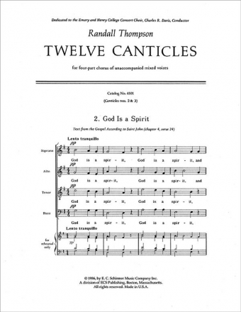 Randall Thompson, Twelve Canticles SATB/Unison Voices Stimme