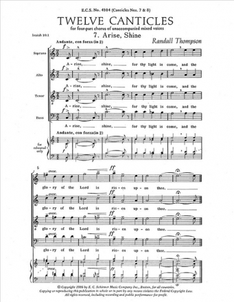 Randall Thompson, Twelve Canticles SATB Stimme