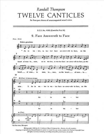 Randall Thompson, Twelve Canticles STB and Unison Men's Voices Stimme