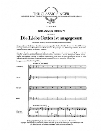 Johannes Herbst, Die Liebe Gottes ist ausgegossen SATB, Strings or Keyboard [Organ or Piano] Stimme