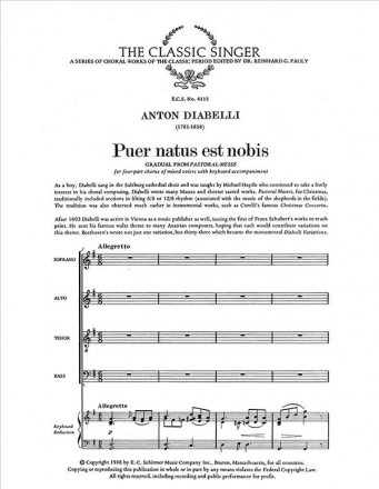 Anton Diabelli, Puer natus est nobis SATB and Keyboard Stimme