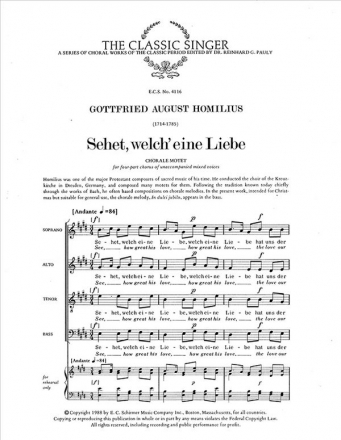 Gottfried August Homilius, Sehet, welch'eine Liebe SATB Stimme