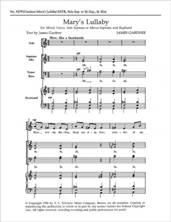 James Gardner, Mary's Lullaby S Solo, SATB, Keyboard [Organ or Piano] Stimme