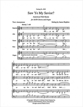 James F. Hopkins, Five American Folk Hymns: Saw Ye My Savior? SATB and Organ Stimme