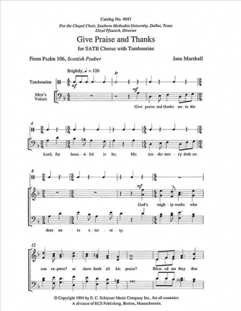 Jane Marshall, Give Praise and Thanks SATB, Tambourine Stimme