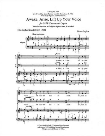 Bruce Saylor, Awake, Arise, Lift Up Your Voice SATB and Organ Stimme