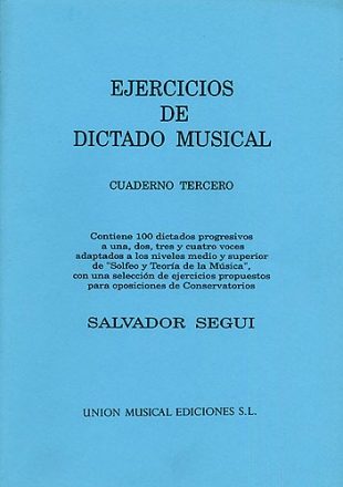 Salvador Segui, Ejercicios De Dictado Musical Volume 3  Buch