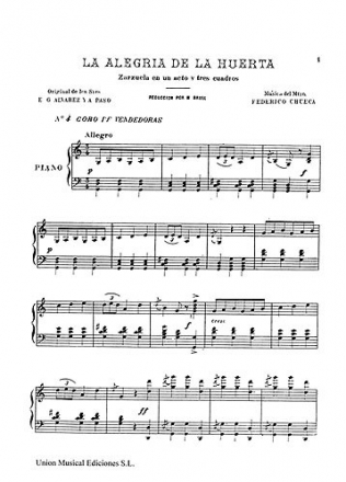 La Alegria De La Huerta No.4 Opera, SATB Partitur