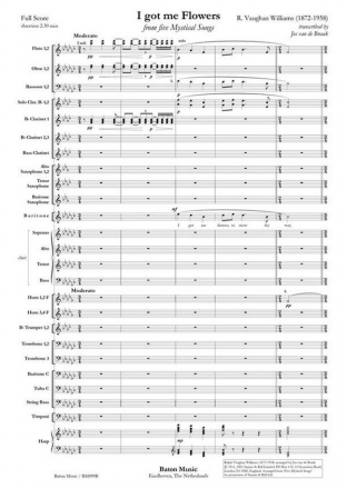 Ralph Vaughan Williams, I got me Flowers Baritone, Choir Ad Lib. and Symphonic Band Partitur + Stimmen