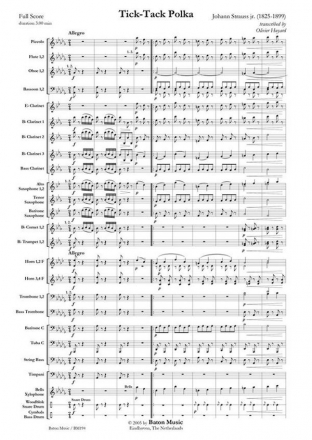 Johann Strauss, Tick-Tack Polka Concert Band/Harmonie Partitur + Stimmen