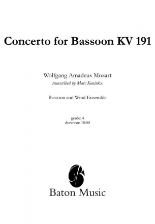 Wolfgang Amadeus Mozart, Concerto for Bassoon KV 191 Bassoon and Wind Ensemble Partitur + Stimmen