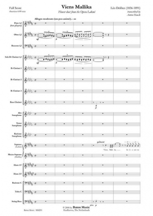 Lo Delibes, Viens, Mallika Soprano, Mezzo Soprano and Symphonic Band Partitur + Stimmen