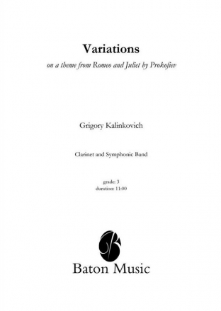 Grigory Kalinkovich, Variations Clarinet and Symphonic Band Partitur + Stimmen