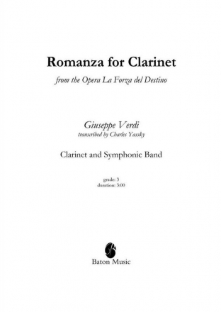 Giuseppe Verdi, Romanza for Clarinet Clarinet and Symphonic Band Partitur + Stimmen