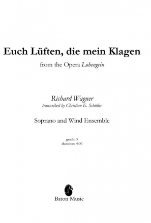 Richard Wagner, Euch Lften, die mein Klagen Soprano and Wind Ensemble Partitur + Stimmen