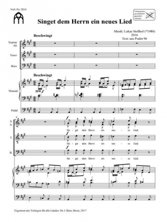 Stollhof, Lukas, Singet dem Herrn ein neues Lied fr SATB und Orgel