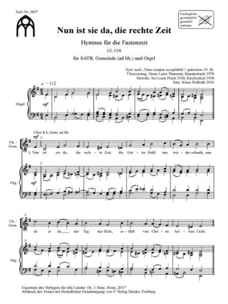 Wallrath, Klaus, Nun ist sie da, die rechte Zeit fr SATB, Gemeinde (ad lib.) und Orgel