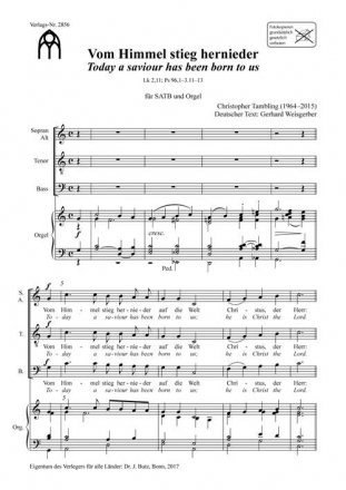 Tambling, Christopher, Vom Himmel stieg hernieder - Today a saviour ha SATB und Orgel