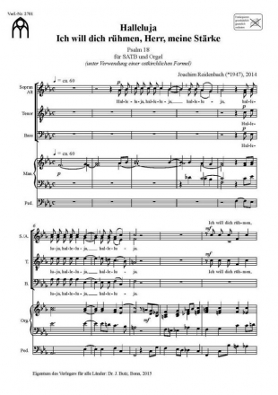 Reidenbach, Joachim, Halleluja- Ich will dich rhmen, Herr, meine Str SATB und Orgel