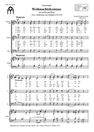 Hork, Wenzel E., Weihnachtshymnus - Christe, Redemptor omnium SATB und Orgel