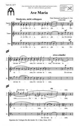 van Husen, P. Raimund, Ave Maria SATB a cappella