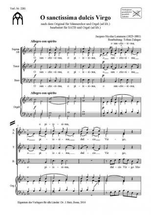 Jacques-Nicolas Lemmens, O sanctissima dulcis virgo SATB und Orgel ad lib.