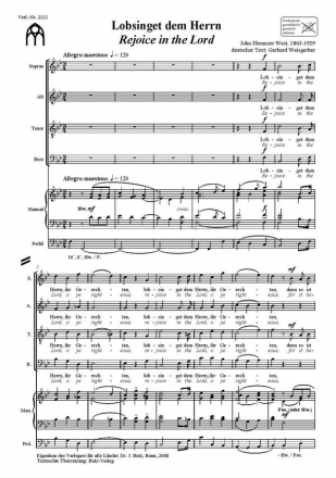 West, John Ebenezer, Lobsinget dem Herrn - Rejoice SATB und Orgel