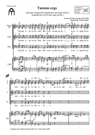 Lemmens, Jacques-Nicolas, Tantum ergo SATB und Orgel