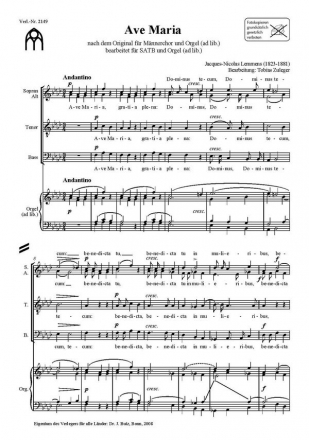 Lemmens, Jacques-Nicolas, Ave Maria SATB und Orgel ad lib.