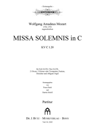 Mozart, W. A., Missa Solemnis in C [KV C 1.20] Soli, SATB, Orchester  und Orgel