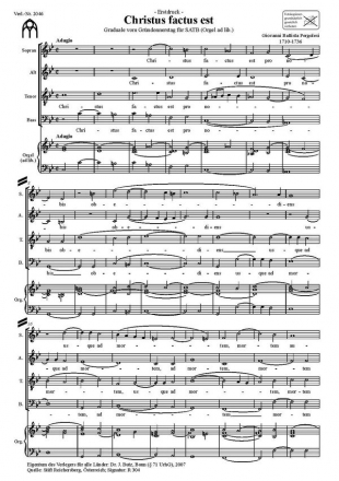 Pergolesi, G. B., Christus factus est SATB und Orgel ad lib.