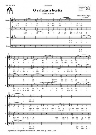 Haydn, Johann Michael, O salutaris hostia SATB a cappella